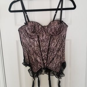 Pink and black lace corset by Victoria's Secret